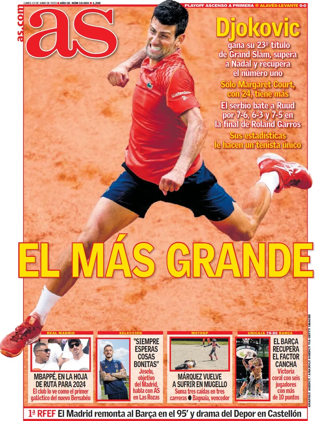 Prima pagină - Novak Djokovic, campion la Roland Garros