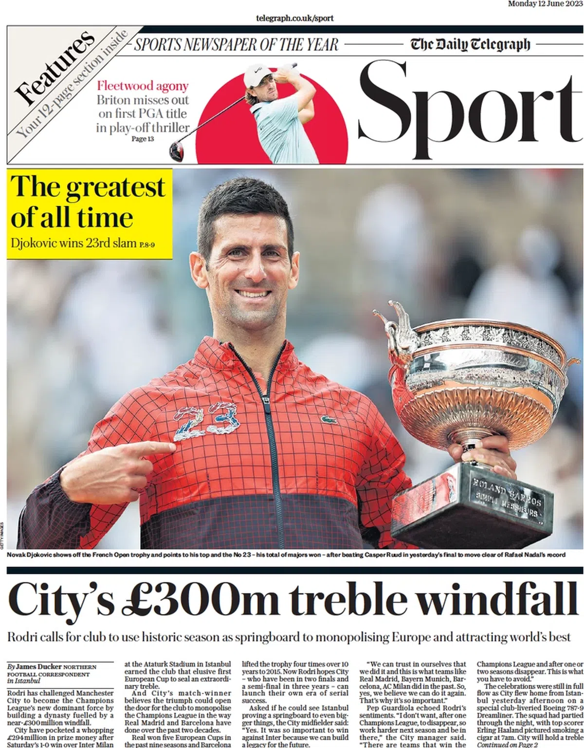 Prima pagină - Novak Djokovic, campion la Roland Garros