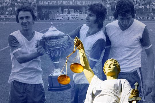 În imagine, Cârțu, Beldeanu și Cămătaru (de la stânga la dreapta) alături de trofeul Cupei României. Fotomontaj Diana Vasilescu