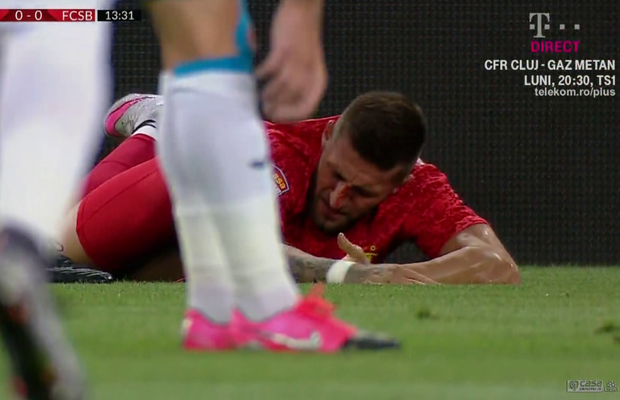 CS U CRAIOVA - FCSB. Imagini dure: Ovidiu Popescu, tăiat pe față de crampoanele lui Nicușor Bancu