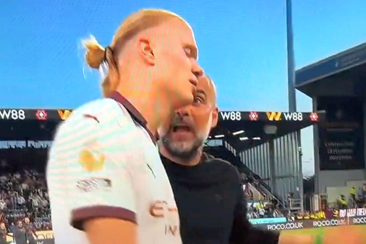 Pep Guardiola, furios la pauză cu Burnley! » S-a dus direct la Haaland, care marcase două goluri. Nici camera TV nu a scăpat