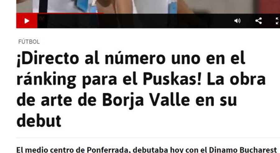 DINAMO. „Bijuteria” lui Borja Valle a făcut înconjurul planetei! Marca, AS și ESPN titrează: „Trofeul Pușkaș! Golul anului! Sunați la FIFA!”