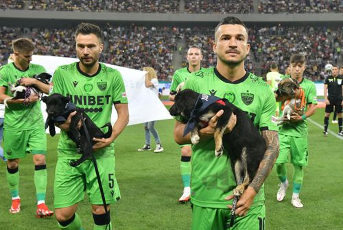 Jucătorii lui Dinamo, însoțiți de câini // foto: Cristi Preda - GSP