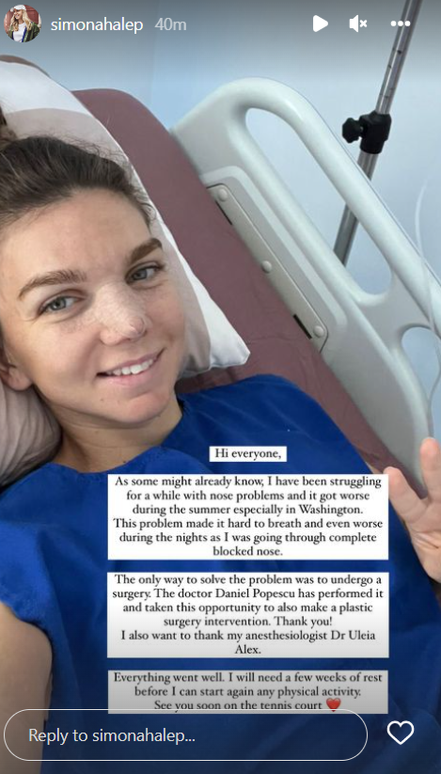 Simona Halep, pe patul de spital: „Cu această ocazie, mi-am făcut și o operație estetică”