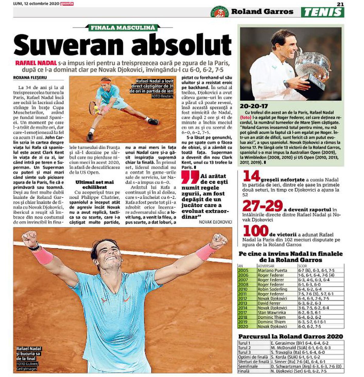 Roland Garros. Presa internațională, cuvinte memorabile pentru Rafael Nadal: „Ești cel mai mare pe care îl vom vedea vreodată!”