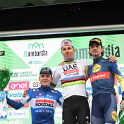 Remco Evenepoel, Tadej Pogacar și  Giulio Ciccone pe podium  FOTO Imago Images