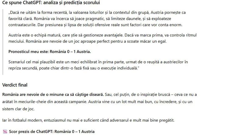 Inteligența artificială a analizat toate scenariile din România - Austria