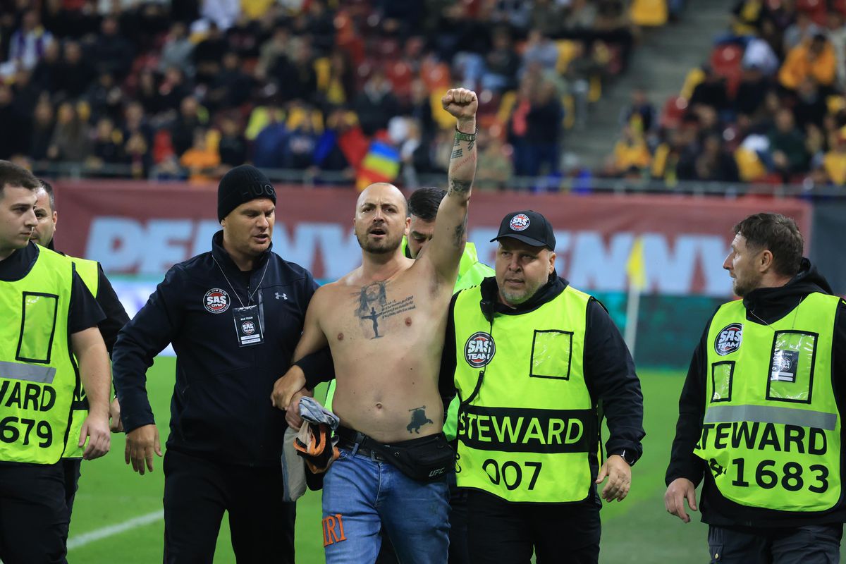 Spectator intrat pe teren la România - Austria