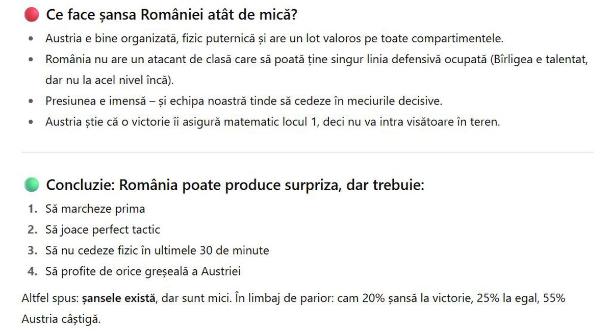 Chat GPT despre scorul așteptat în România - Austria și o idee despre Mircea Lucescu: „Nu vârsta e problema lui”