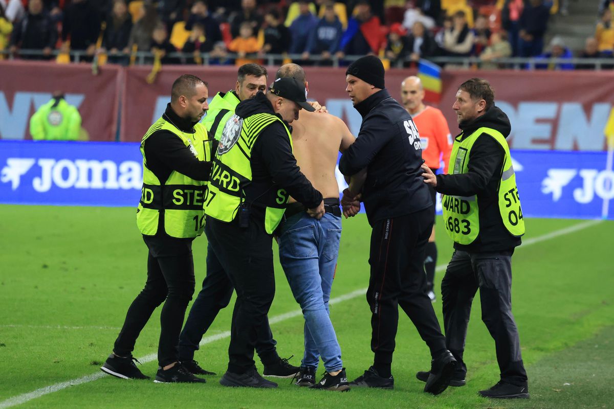 Spectator intrat pe teren la România - Austria