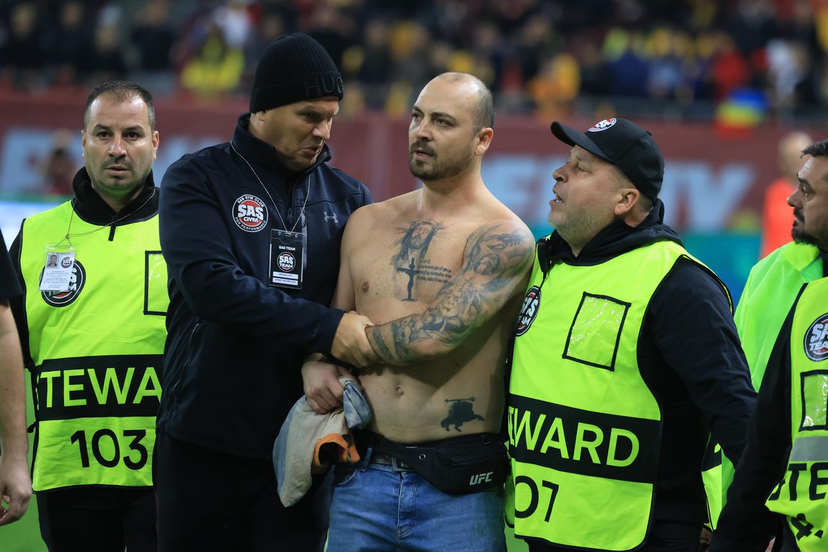 Spectator intrat pe teren la România - Austria