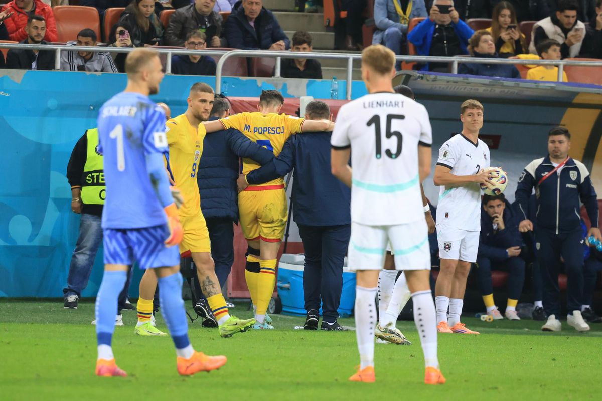 Mihai Popescu s-a accidentat în România - Austria! Imagini emoționante pe margine: consolat de Șut și de rivalul din Superligă