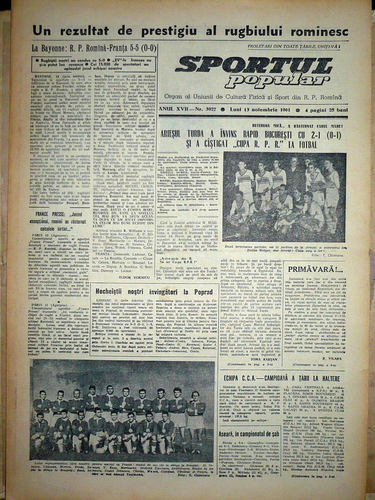 Arieșul Turda - Rapid din 12 noiembrie 1961