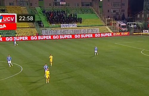 Mesajul ultrașilor de la CSU Craiova la meciul cu Mioveni/ captură Orange Sport