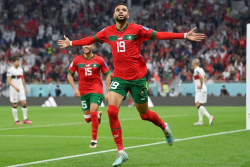 Youssef En-Nesyri- ”Omul-rachetă”, cum îi spun unii colegi de la națională, e golgheterul all-time al naționalei Marocului la Mondiale, cu trei goluri, Foto: Getty Images