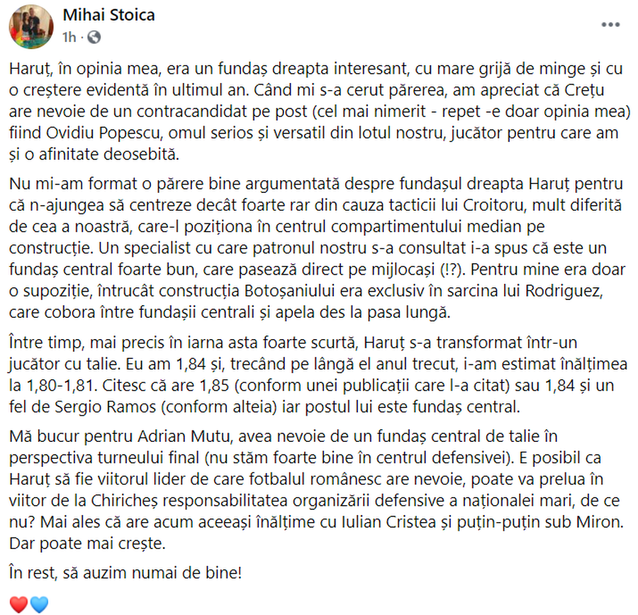 Captură Facebook Mihai Stoica Captură Facebook Mihai Stoica