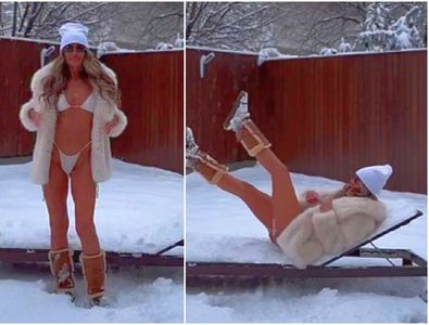 La 47 ani, mama juniorului din Superliga s-a dezbrăcat în costum de baie și s-a tolănit pe șezlongul acoperit de zăpadă: „Ce zice băiatul tau?”