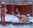 Diana Munteanu s-a filmat în costum de baie pe șezlongul acoperit de zăpadă. Foto: Instagram