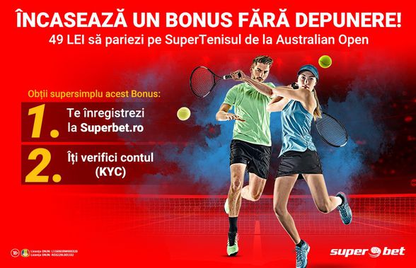 Bonus fără Depunere la Openul Australiei, Super Cote, Streaming și Speciale pe jucători! Intră în SuperJoc!