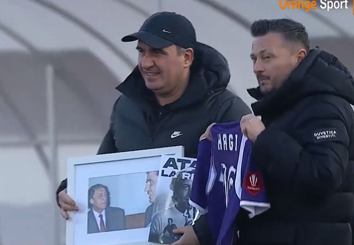 „Atac la Rege” » Explicațiile din spatele cadoului inedit primit de Gică Hagi la meciul cu FC Argeș: „I-am găsit un dublu sens”