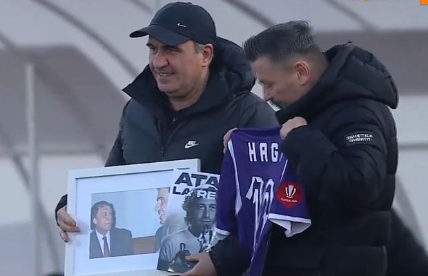 „Atac la Rege” » Explicațiile din spatele cadoului inedit primit de Gică Hagi la meciul cu FC Argeș: „I-am găsit un dublu sens”