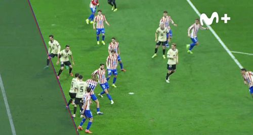 Liniile trasate manual în camera VAR, pe baza cărora s-a anulat golul marcat de Pau Cubarsi în Atletico Madrid - Barcelona 4-0