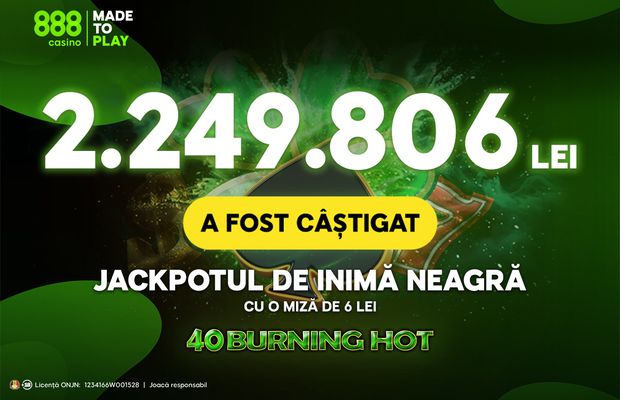 S-a luat marele Jackpot la 888! Peste 2 milioane de RON câștigați la 40 Burning Hot.