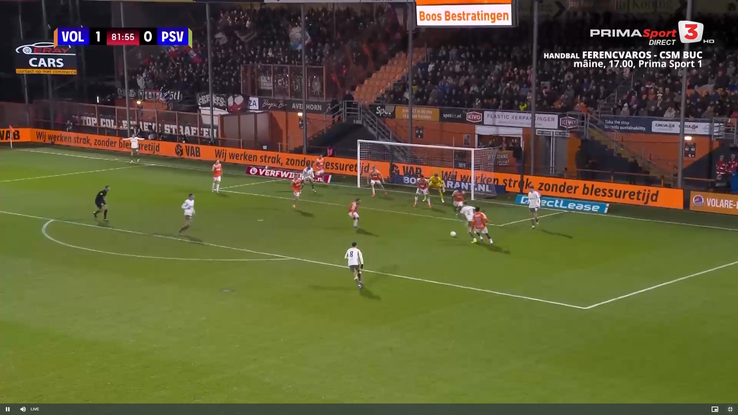 Dennis Man, gol în FC Volendam - PSV // FOTO: captură Prima Sport
