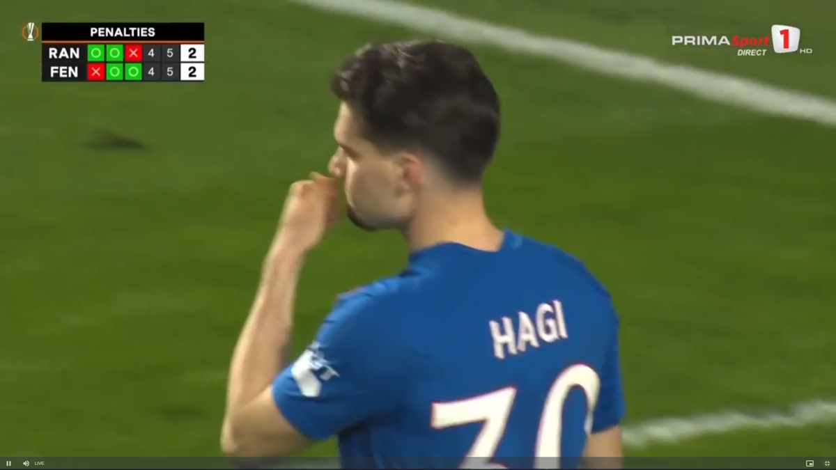 Corigent! Ianis Hagi, note de 3, 4 și 5 în presa internațională după penalty-ul ratat în Rangers - Fenerbahce