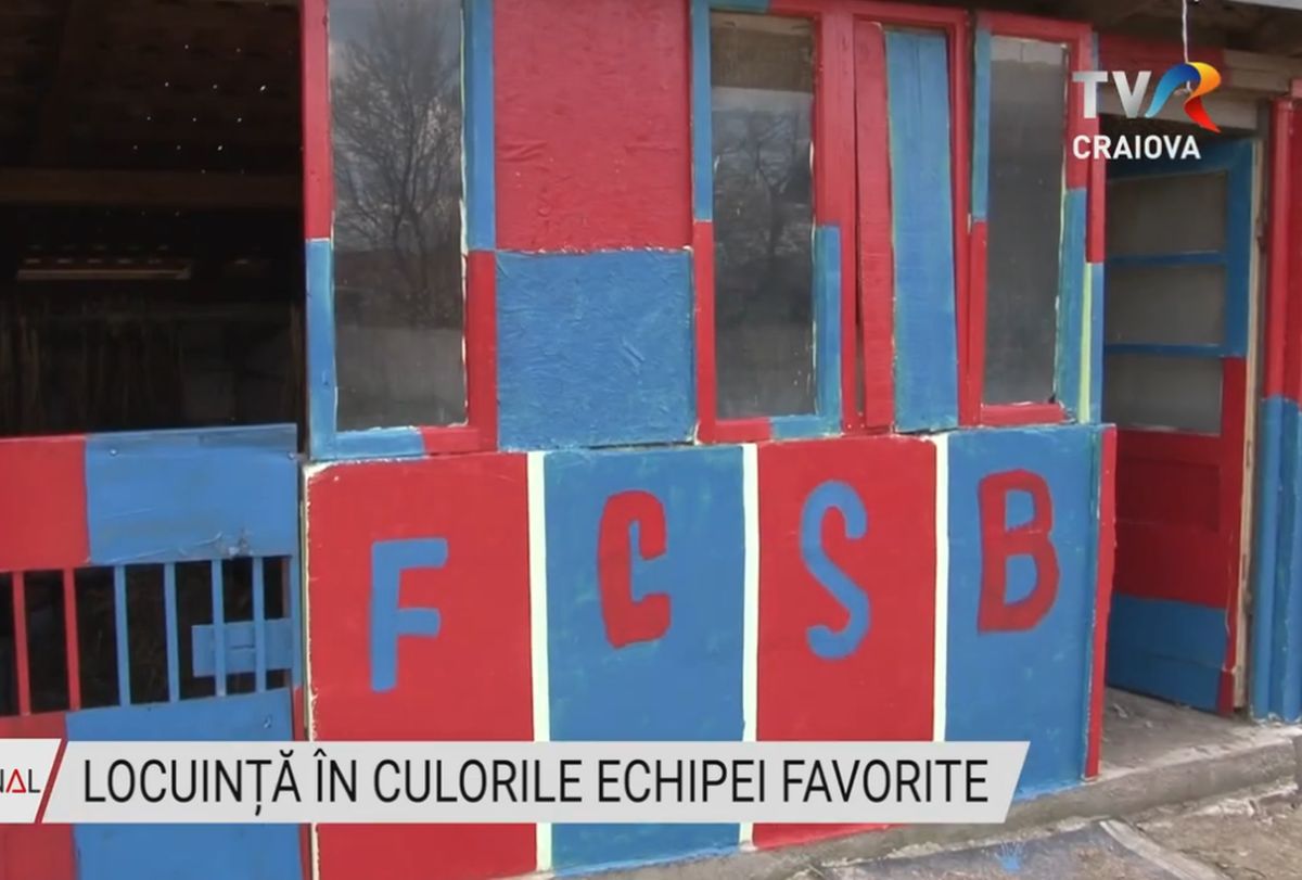 Pasiunea pentru FCSB nu are limite » Un oltean și-a vopsit locuința în roș-albastru: „Fac și cotețele la porci și găini”