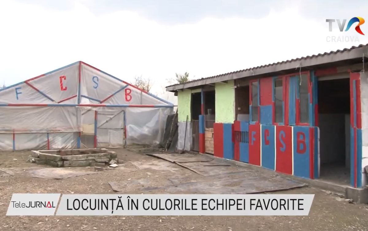 Pasiunea pentru FCSB nu are limite » Un oltean și-a vopsit locuința în roș-albastru: „Fac și cotețele la porci și găini”