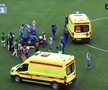 Cea mai brutală ciocnire între fotbaliști într-un meci din Rusia! Două ambulanțe au intrat pe teren, iar jucătorii au fost transportați de urgență la spital