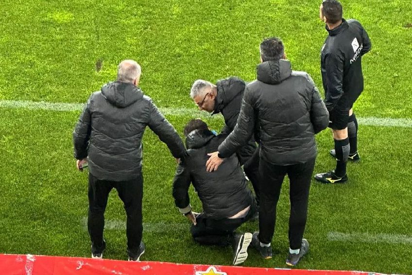 Lui Zeljko Kopic i s-a făcut rău pe bancă în finalul meciului Dinamo - UTA / Sursă foto: Instagram@ Unici48 Grup