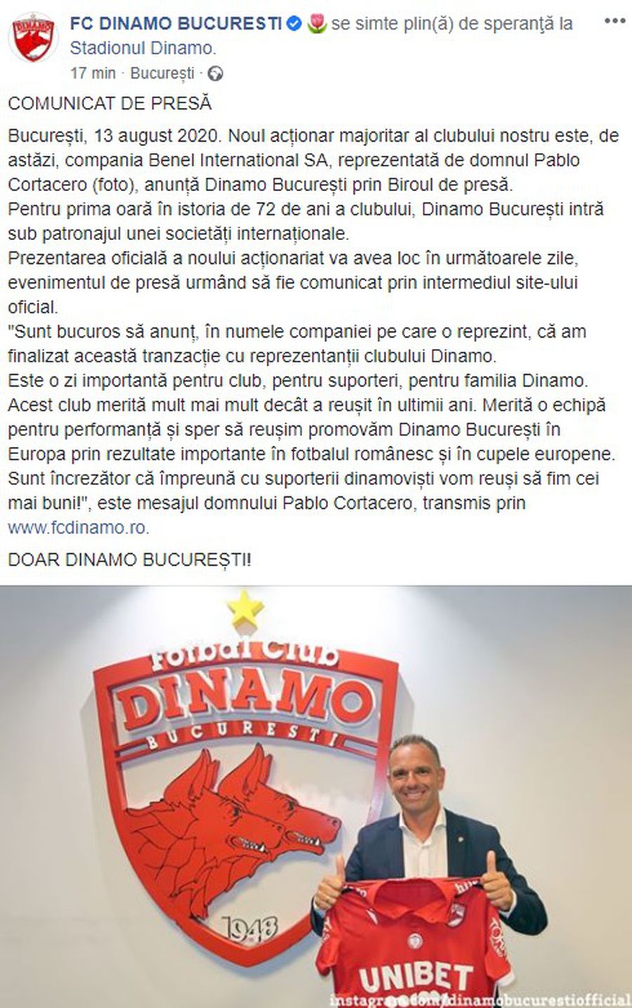 UPDATE OFICIAL Moment istoric: s-a vândut Dinamo! Prima reacție a lui Cortacero: „Acest club merită mult mai mult decât a reușit în ultimii ani”