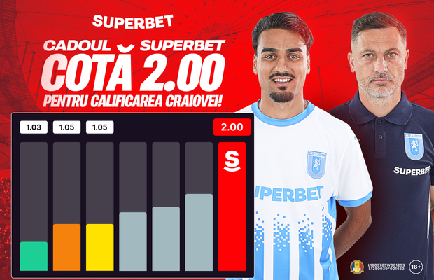 Cadoul Superbet: Cotă 2.00 în loc de 1.04 pentru calificarea Universității Craiova!