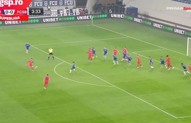 Deschidere spectaculoasă de scor în FCU Craiova - FCSB » Tavi Popescu, șut violent de la 20 de metri