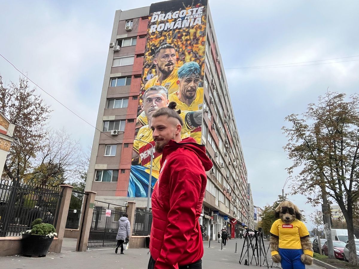 Pictura imensă cu cei 3 „tricolori” a fost dezvăluită pe un bloc din Sectorul 2 » Reacția lui Radu Drăgușin, venit la fața locului