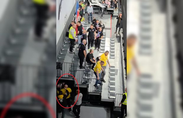 Imagini scandaloase la derby-ul din prima ligă! Suporter lovit cu pumnul de reprezentantul firmei de pază: clubul a vrut să scoată echipa de pe teren