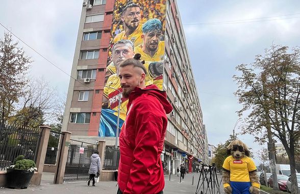 Pictura imensă cu cei 3 „tricolori” a fost dezvăluită pe un bloc din Sectorul 2 » Reacția lui Radu Drăgușin, venit la fața locului