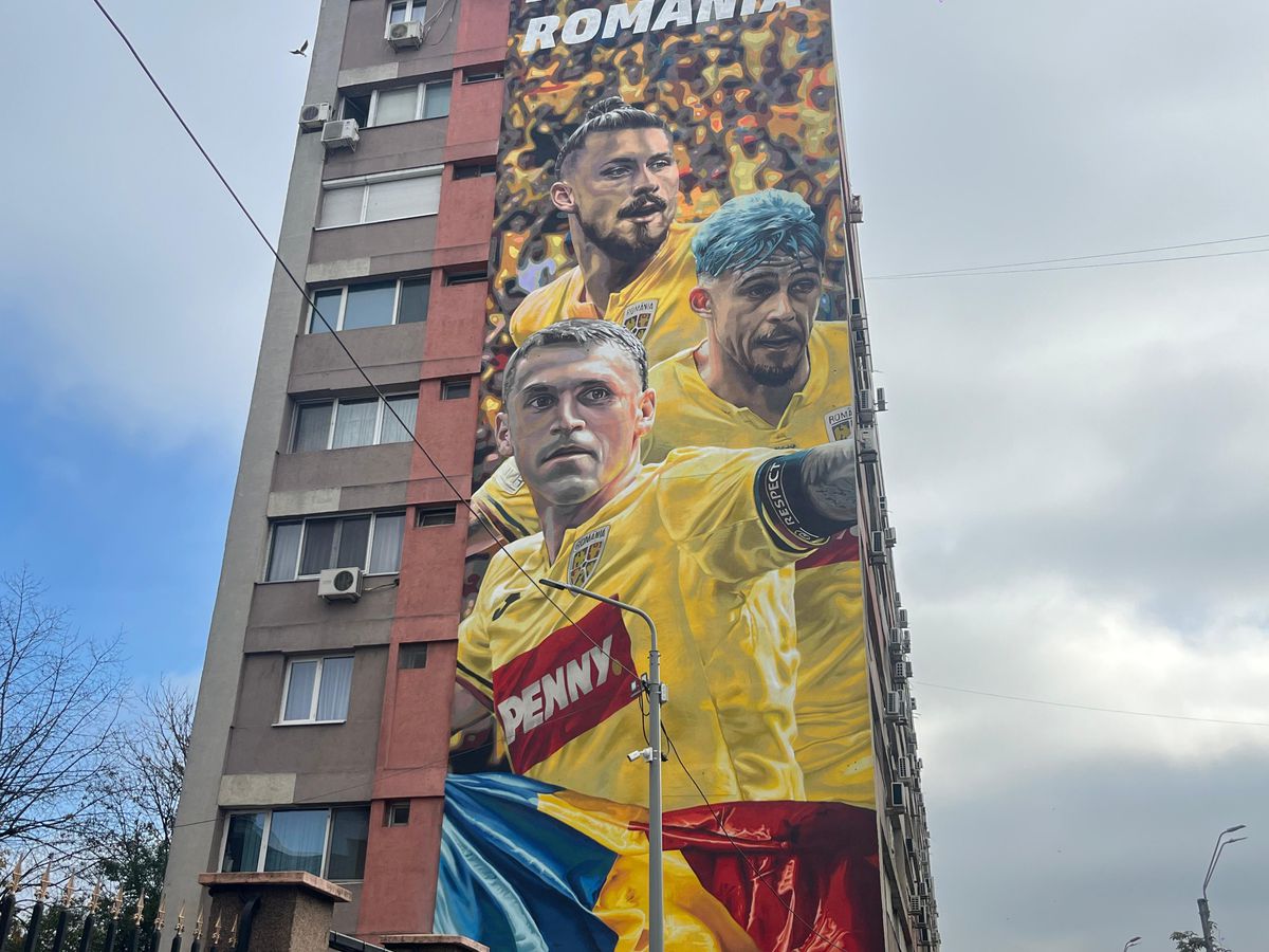 Pictura imensă cu cei 3 „tricolori” a fost dezvăluită pe un bloc din Sectorul 2 » Reacția lui Radu Drăgușin, venit la fața locului