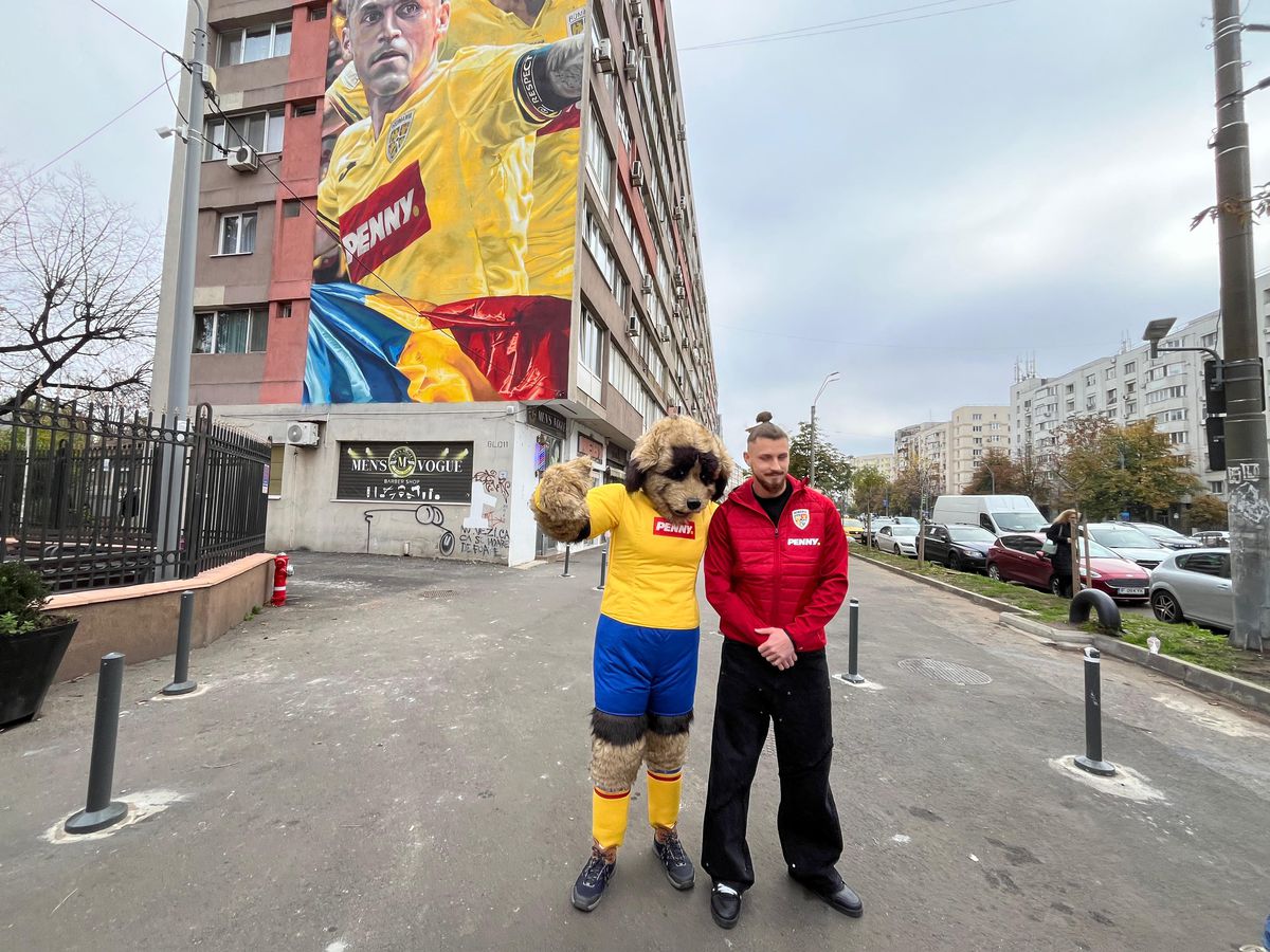 Pictura imensă cu cei 3 „tricolori” a fost dezvăluită pe un bloc din Sectorul 2 » Reacția lui Radu Drăgușin, venit la fața locului