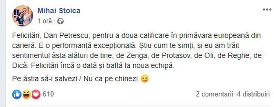 CFR CLUJ // A scos artileria grea » Mihai Stoica, mesaj enigmatic pentru Dan Petrescu: „Baftă la noua echipă. Pe ăștia să-i salvezi, nu ca pe chinezi”