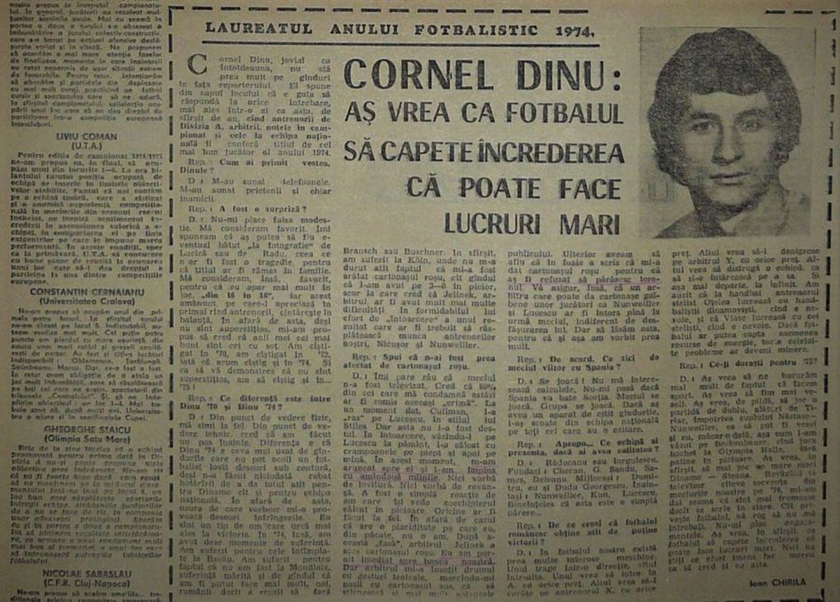 RETRO GSP. 50 de ani de la singurul meci în care Cornel Dinu a fost rezervă la Dinamo