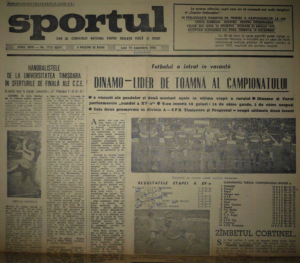 FOTO RETRO GSP 50 de ani de la singurul meci în care Cornel Dinu a fost rezervă la Dinamo