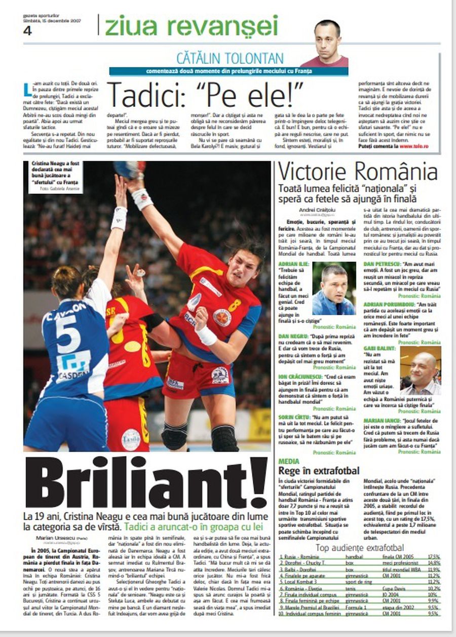 Ce scria Gazeta Sporturilor în 2007, la debutul Cristinei Neagu în echipa națională