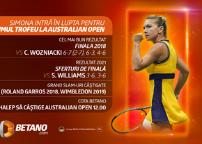 Simona Halep este în căutarea primului trofeu la Australian Open. Bilete câștigătoare din primul set, Cote cu Marjă 0% și Streaming LIVE de la Antipozi