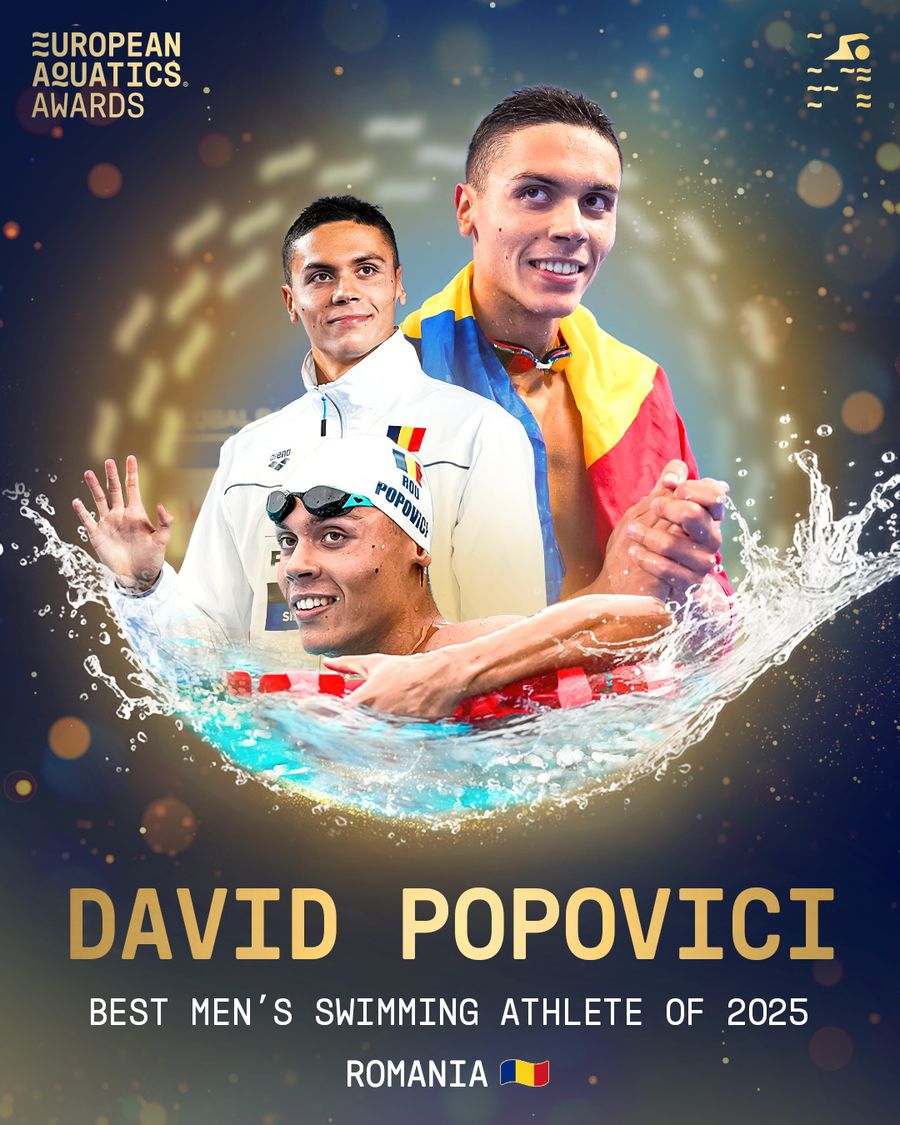 Ce performanță! David Popovici, desemnat înotătorul anului la European Aquatics