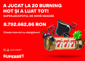 SuperJackpot istoric câștigat la Superbet! A jucat la 20 Burning Hot și a câștigat 8.792.662,86 lei – „Nu credeam că se poate așa ceva, sincer.”