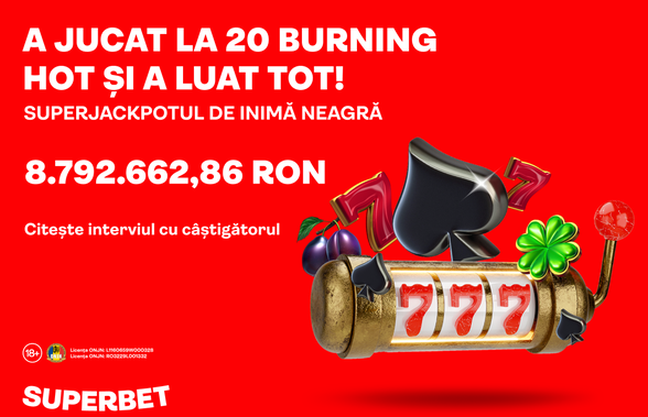 SuperJackpot istoric câștigat la Superbet! A jucat la 20 Burning Hot și a câștigat 8.792.662,86 lei – „Nu credeam că se poate așa ceva, sincer.”