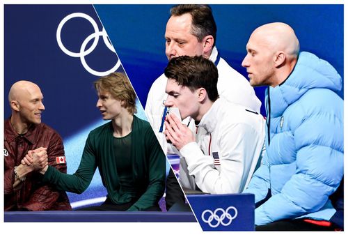 Benoit Richaud alături de Nika Egazde, apoi cu Maxim Naumov la JO 2026 Colaj foto: Imago/Getty Images